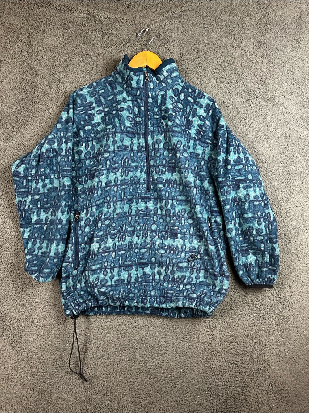 Vintage Nike FIT Fleece Pullover Blue Teal Geometric 1/4 Zip Jacket Womens 14 L